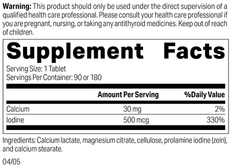 Prolamine Iodine, 90 Tablets, Rev 03 Supplement Facts